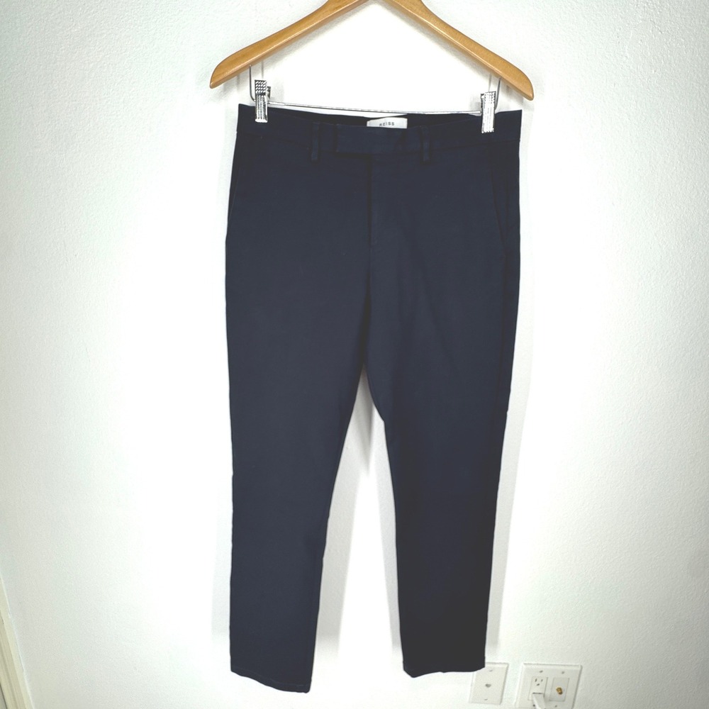 REISS Eastbury Navy Blue Slim Fit Trousers Dress Pants 30x30 Business Luxury
